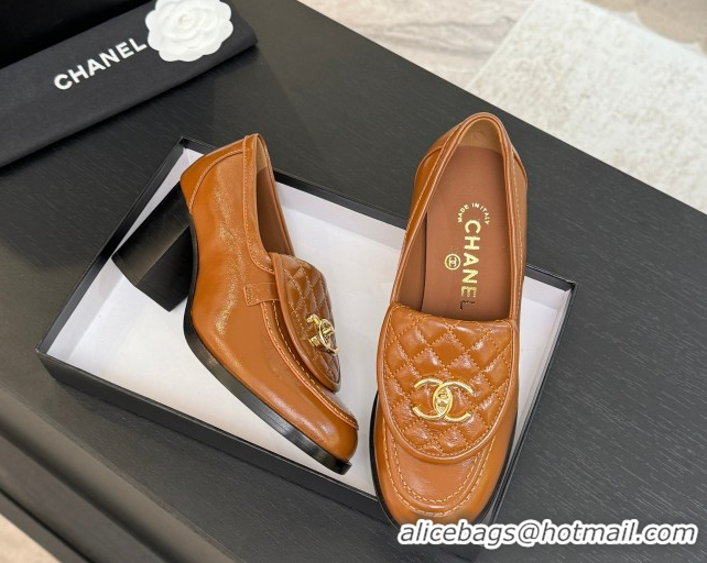 Good Looking Chanel Lambskin Leather Pumps with CC Foldover Brown 2025 G46692 1031122