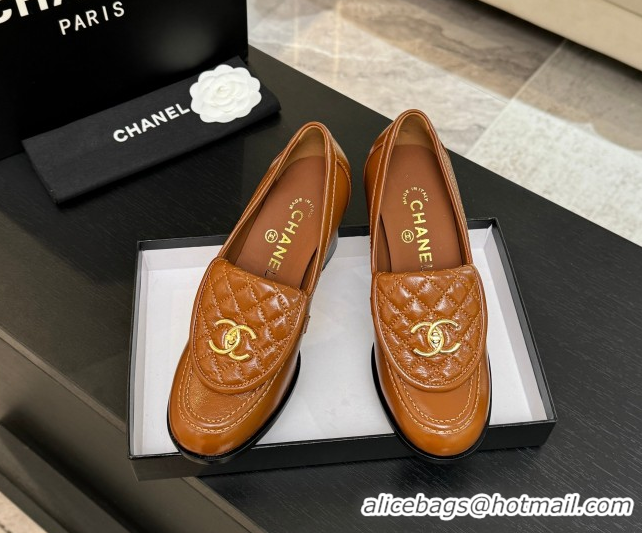 Good Looking Chanel Lambskin Leather Pumps with CC Foldover Brown 2025 G46692 1031122