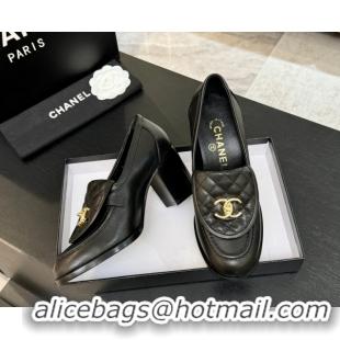 Grade Chanel Lambskin Leather Pumps with CC Foldover Black 2025 G46692 1031123