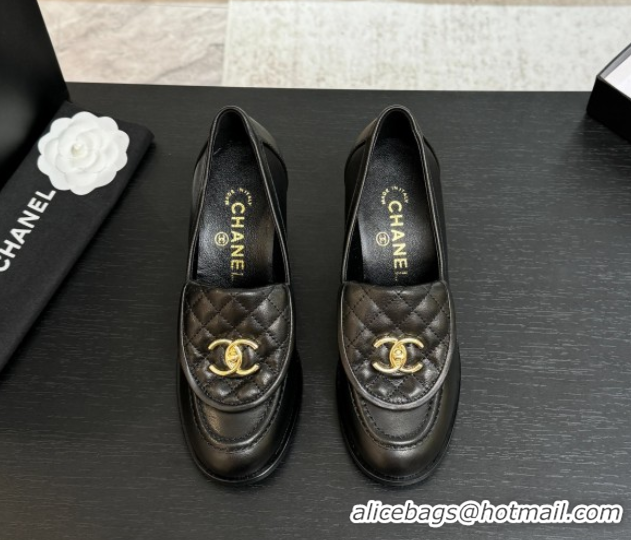 Grade Chanel Lambskin Leather Pumps with CC Foldover Black 2025 G46692 1031123