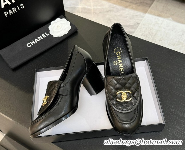 Grade Chanel Lambskin Leather Pumps with CC Foldover Black 2025 G46692 1031123
