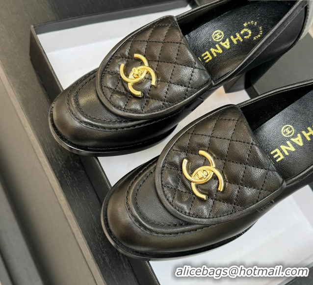 Grade Chanel Lambskin Leather Pumps with CC Foldover Black 2025 G46692 1031123