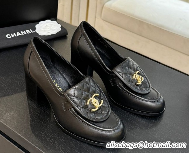 Grade Chanel Lambskin Leather Pumps with CC Foldover Black 2025 G46692 1031123