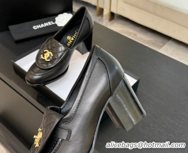 Grade Chanel Lambskin Leather Pumps with CC Foldover Black 2025 G46692 1031123