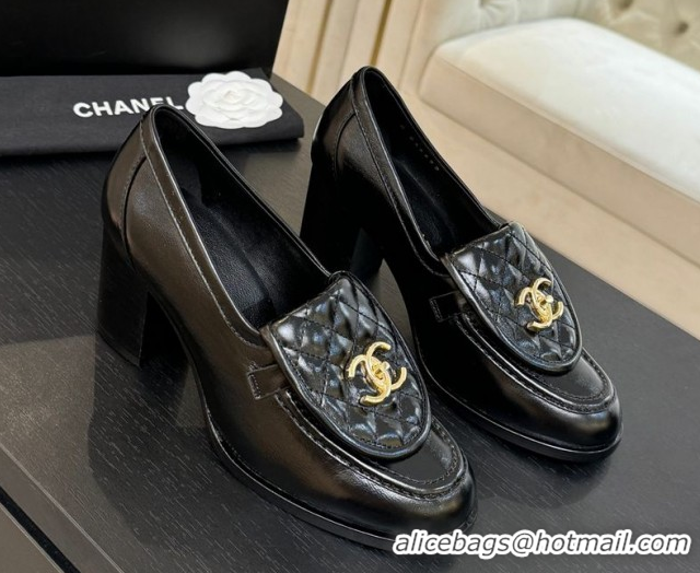 Grade Quality Chanel Shiny Lambskin Pumps with CC Foldover Black 2025 G46692 1031124