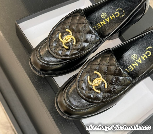 Grade Quality Chanel Shiny Lambskin Pumps with CC Foldover Black 2025 G46692 1031124