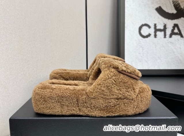 Classic Hot Chanel Shearling Wool Platform Slides Sandal with Foldover Brown 2025 CH103106 1031131