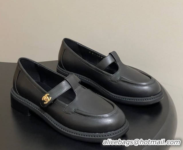Best Grade Chanel Calfskin Leather T Loafers Black 2025 G46799 1031133