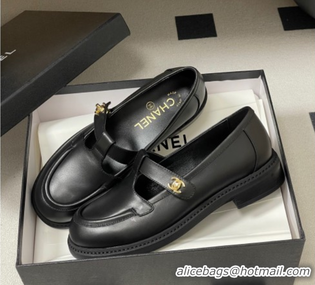 Best Grade Chanel Calfskin Leather T Loafers Black 2025 G46799 1031133