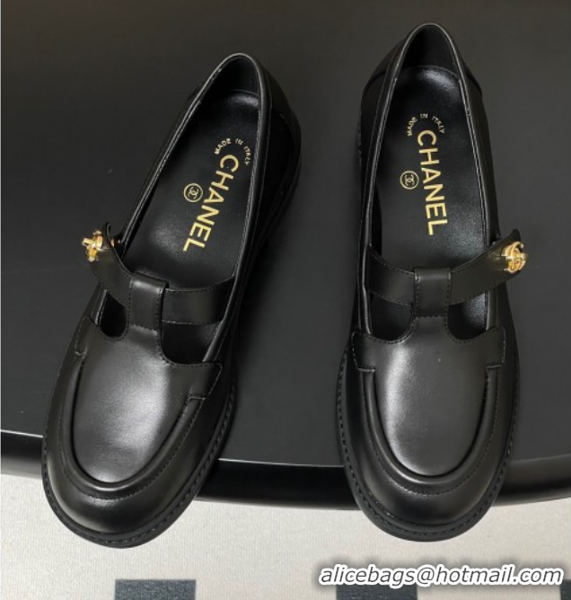 Best Grade Chanel Calfskin Leather T Loafers Black 2025 G46799 1031133
