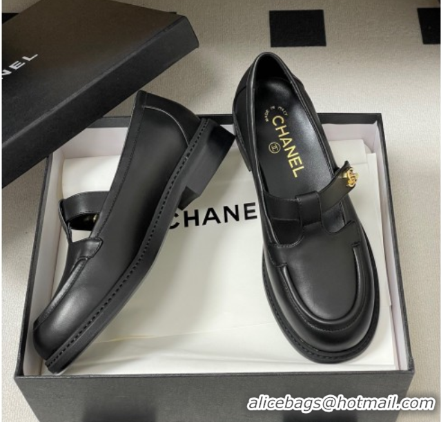 Best Grade Chanel Calfskin Leather T Loafers Black 2025 G46799 1031133