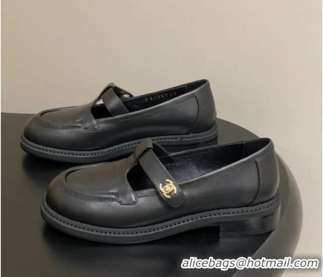 Best Grade Chanel Calfskin Leather T Loafers Black 2025 G46799 1031133