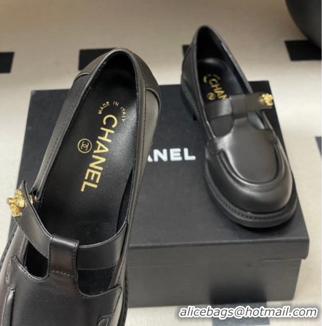 Best Grade Chanel Calfskin Leather T Loafers Black 2025 G46799 1031133