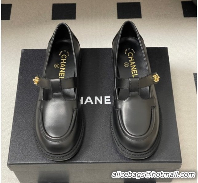 Best Grade Chanel Calfskin Leather T Loafers Black 2025 G46799 1031133