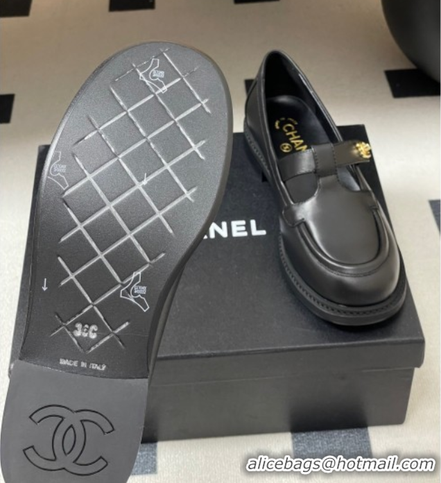 Best Grade Chanel Calfskin Leather T Loafers Black 2025 G46799 1031133