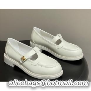 Luxury Cheap Chanel Calfskin Leather T Loafers White 2025 G46799 1031134