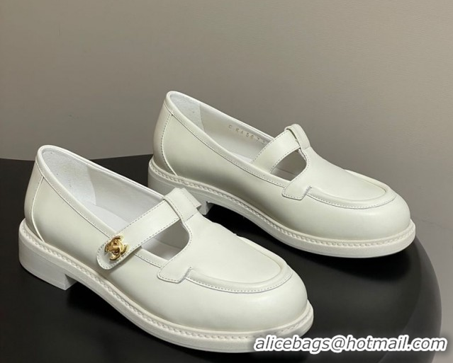 Luxury Cheap Chanel Calfskin Leather T Loafers White 2025 G46799 1031134