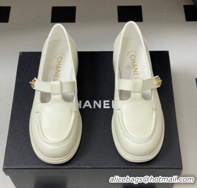 Luxury Cheap Chanel Calfskin Leather T Loafers White 2025 G46799 1031134