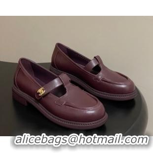 Luxury Chanel Calfskin Leather T Loafers Burgundy 2025 G46799 1031135