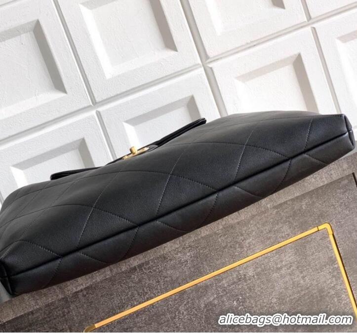 New Discount Chanel Maxi Hobo Bag Original Shiny Calfskin Leather AS5839 Black/Gold