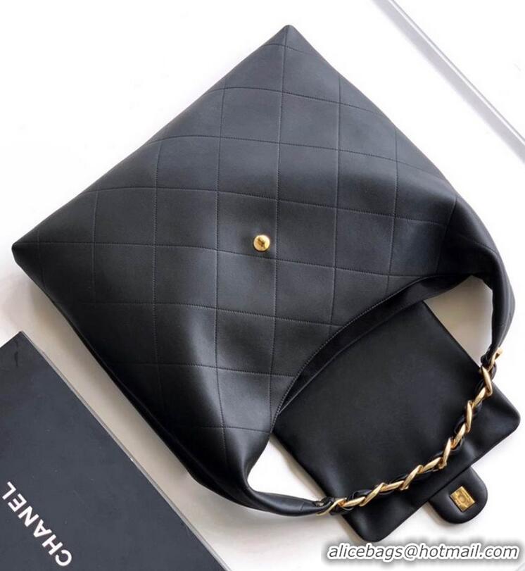 New Discount Chanel Maxi Hobo Bag Original Shiny Calfskin Leather AS5839 Black/Gold
