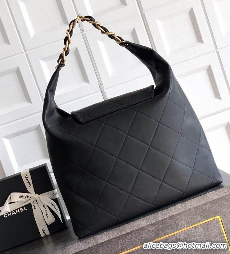 New Discount Chanel Maxi Hobo Bag Original Shiny Calfskin Leather AS5839 Black/Gold