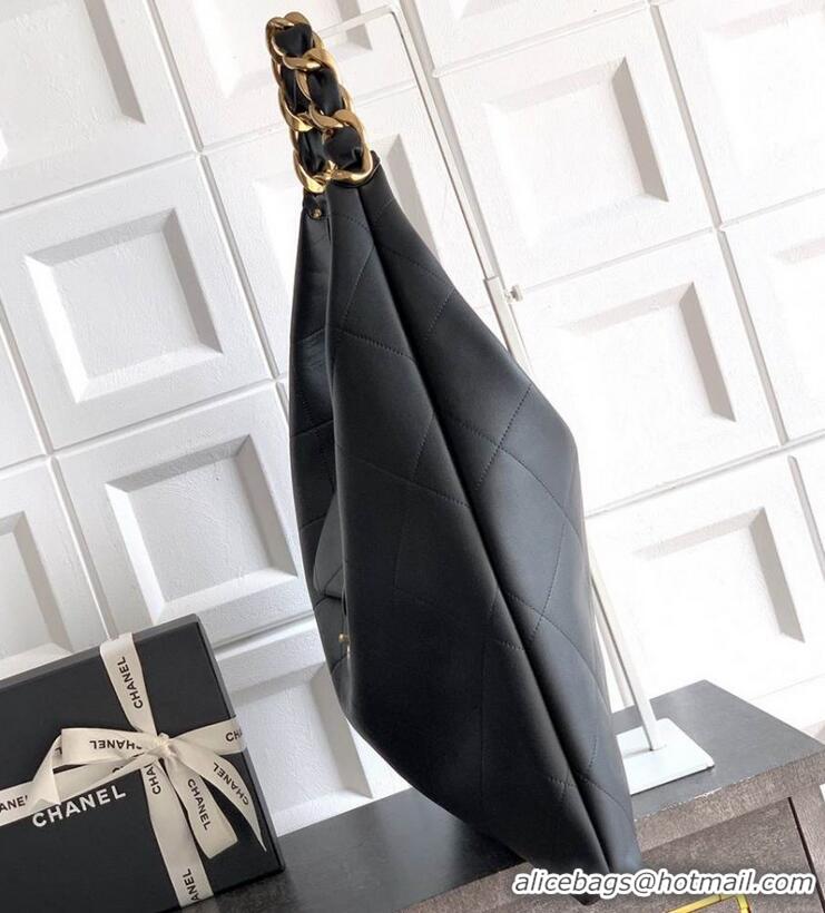New Discount Chanel Maxi Hobo Bag Original Shiny Calfskin Leather AS5839 Black/Gold