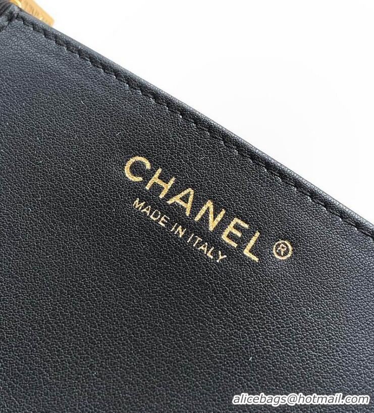 New Discount Chanel Maxi Hobo Bag Original Shiny Calfskin Leather AS5839 Black/Gold