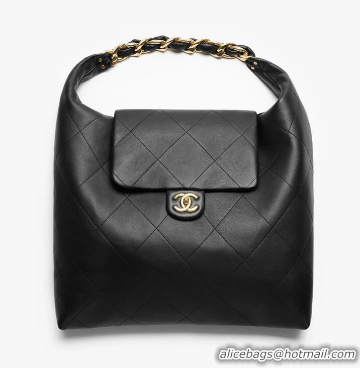 New Discount Chanel Maxi Hobo Bag Original Shiny Calfskin Leather AS5839 Black/Gold