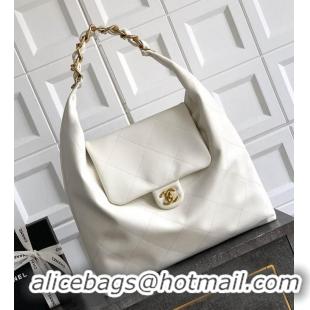 Spot Classic Chanel Maxi Hobo Bag Original Shiny Calfskin Leather AS5838 White/Gold