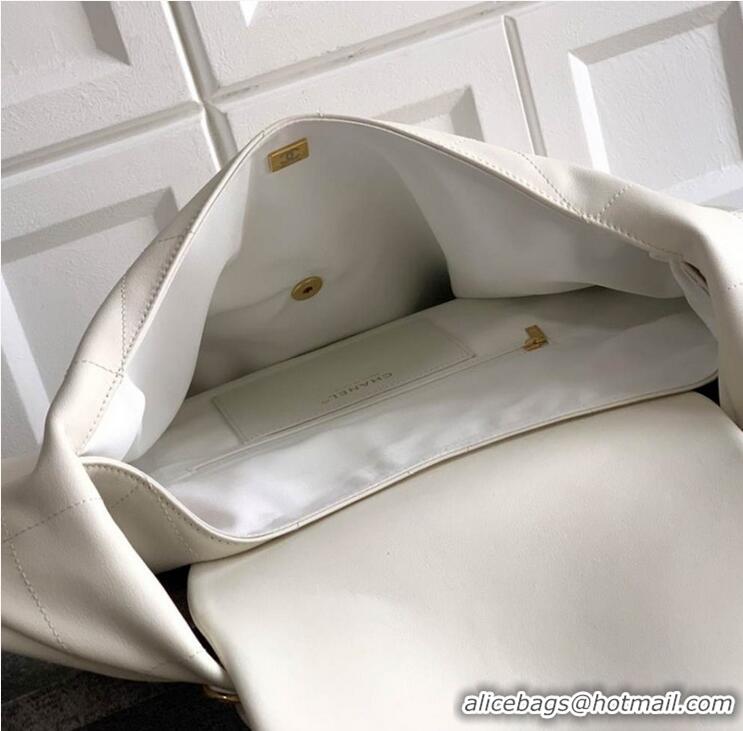 Spot Classic Chanel Maxi Hobo Bag Original Shiny Calfskin Leather AS5838 White/Gold