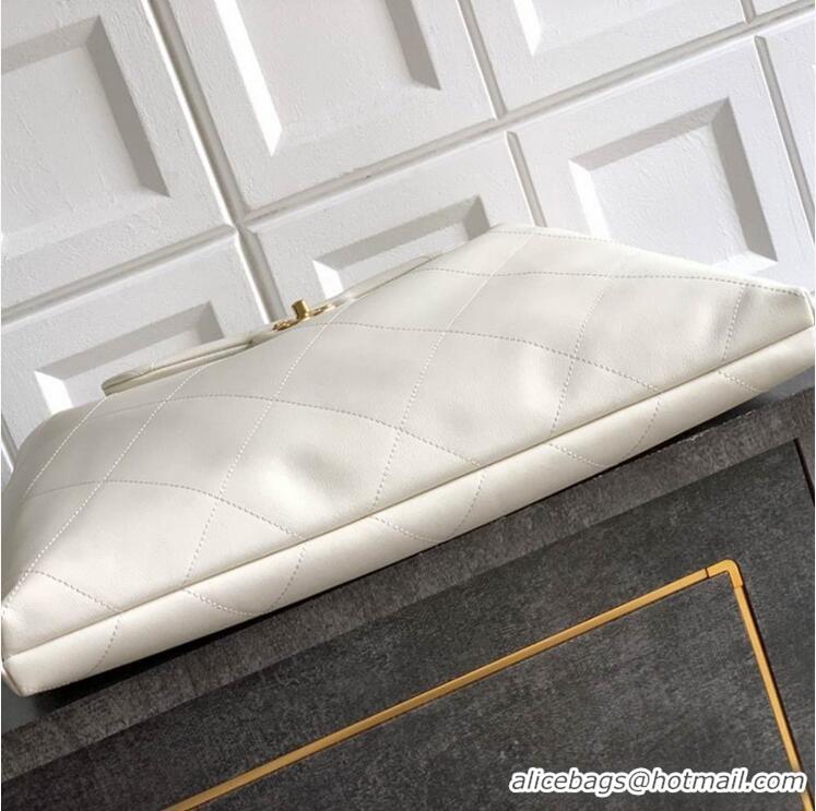 Spot Classic Chanel Maxi Hobo Bag Original Shiny Calfskin Leather AS5838 White/Gold