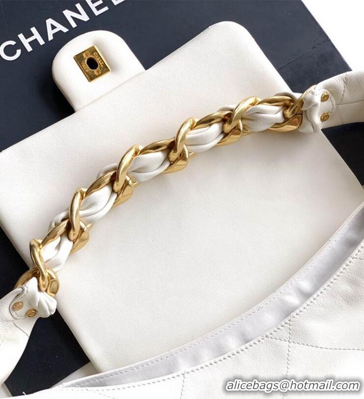 Spot Classic Chanel Maxi Hobo Bag Original Shiny Calfskin Leather AS5838 White/Gold