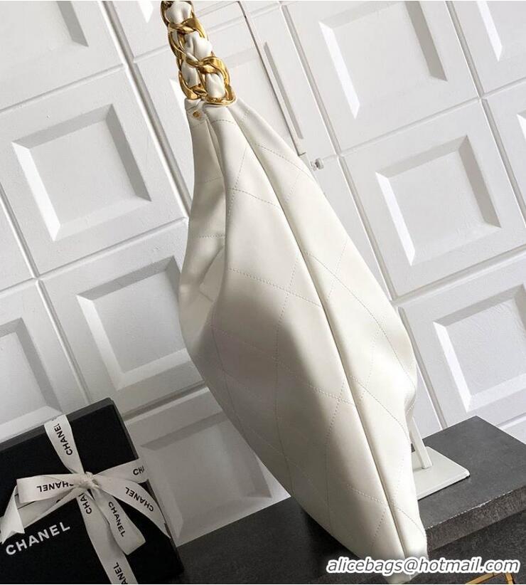 Spot Classic Chanel Maxi Hobo Bag Original Shiny Calfskin Leather AS5838 White/Gold