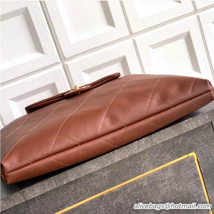 Top Grade Chanel Maxi Hobo Bag Original Shiny Calfskin Leather AS5838 Brown/Gold