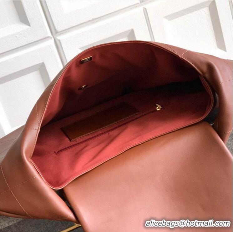 Top Grade Chanel Maxi Hobo Bag Original Shiny Calfskin Leather AS5838 Brown/Gold