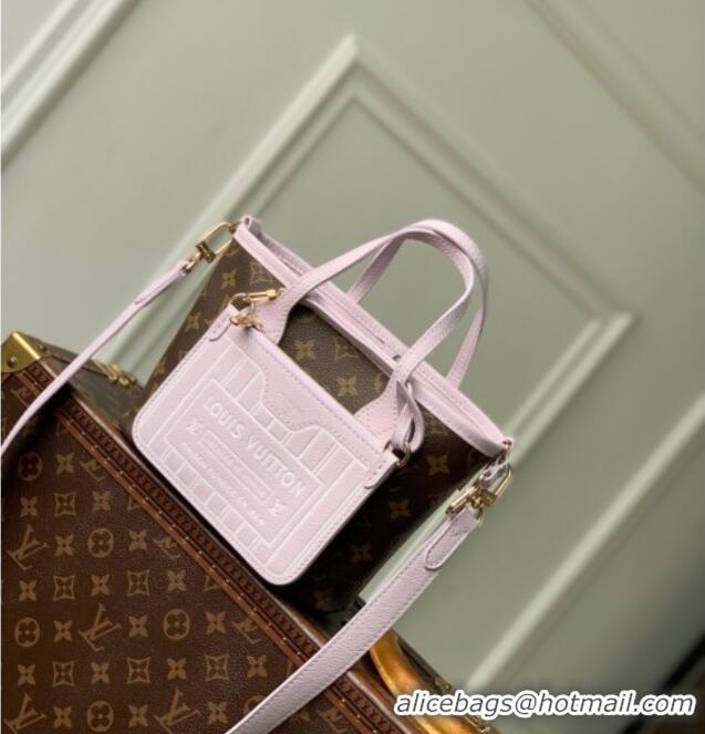 Best Quality Louis Vuitton Neverfull Inside Out BB Tote Bag in Misty Lilac Purple Leather/Monogram Canvas M25656 2025