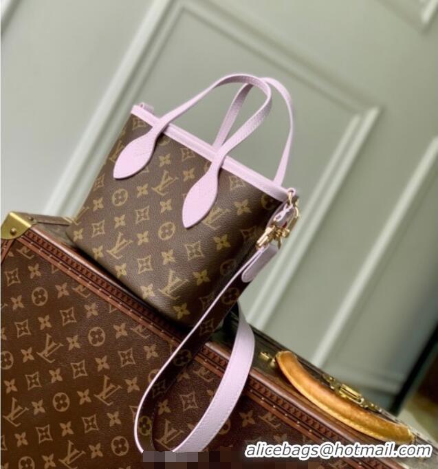 Best Quality Louis Vuitton Neverfull Inside Out BB Tote Bag in Misty Lilac Purple Leather/Monogram Canvas M25656 2025