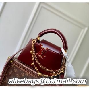 Famous Brand Louis Vuitton Capucines East-West Mini Bag in Leather M25473 Grenat Red 2025
