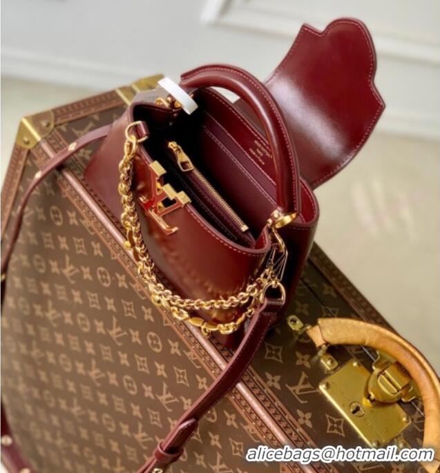 Famous Brand Louis Vuitton Capucines East-West Mini Bag in Leather M25473 Grenat Red 2025