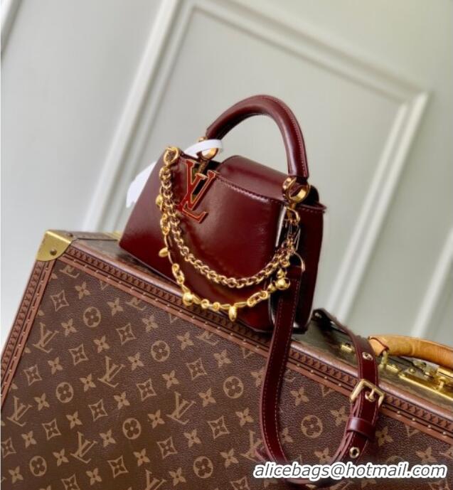 Famous Brand Louis Vuitton Capucines East-West Mini Bag in Leather M25473 Grenat Red 2025