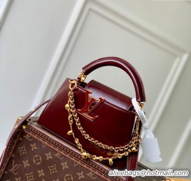 Famous Brand Louis Vuitton Capucines East-West Mini Bag in Leather M25473 Grenat Red 2025