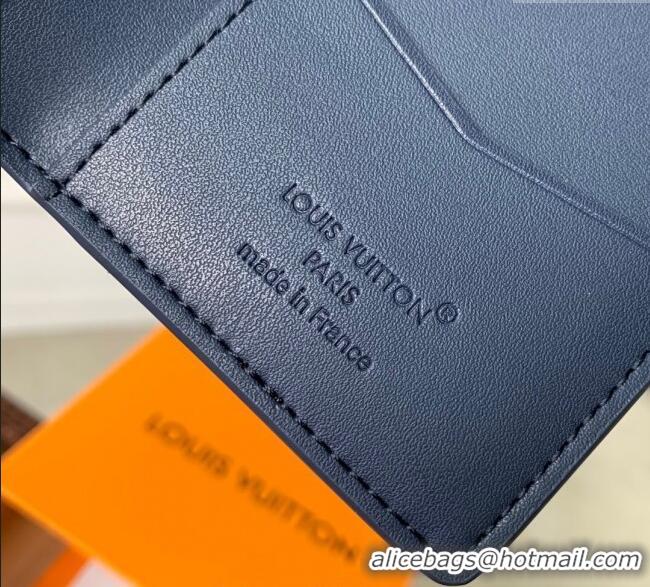 Best Grade Louis Vuitton Pocket Organizer Wallet in Waxy calfskin leather M25984 Navy Blue 2025