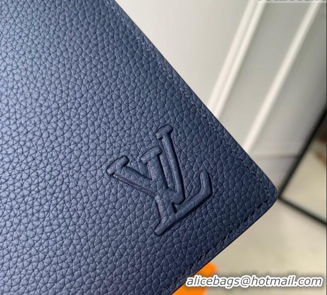 Low Price Louis Vuitton Brazza Wallet in Grained Leather M25978 Navy Blue 2025
