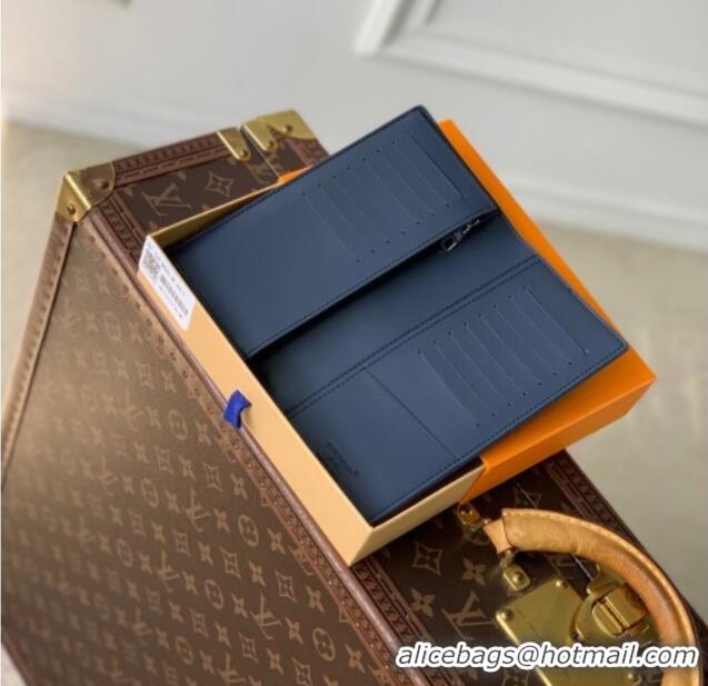 Low Price Louis Vuitton Brazza Wallet in Grained Leather M25978 Navy Blue 2025