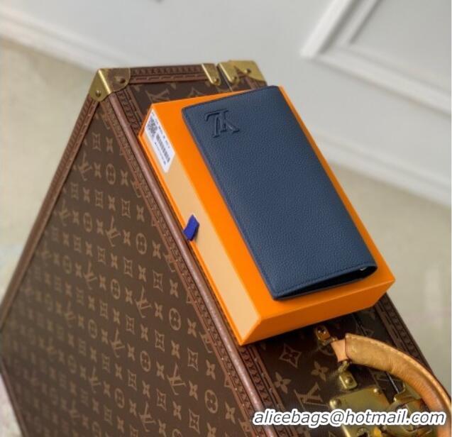 Low Price Louis Vuitton Brazza Wallet in Grained Leather M25978 Navy Blue 2025