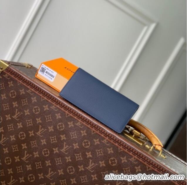 Low Price Louis Vuitton Brazza Wallet in Grained Leather M25978 Navy Blue 2025