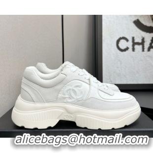 Classic Hot Chanel Calfskin Leather, Suede and Fabric Platform Sneakers White03 2025 CH110102 1101003