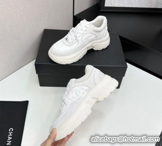 Classic Hot Chanel Calfskin Leather, Suede and Fabric Platform Sneakers White03 2025 CH110102 1101003
