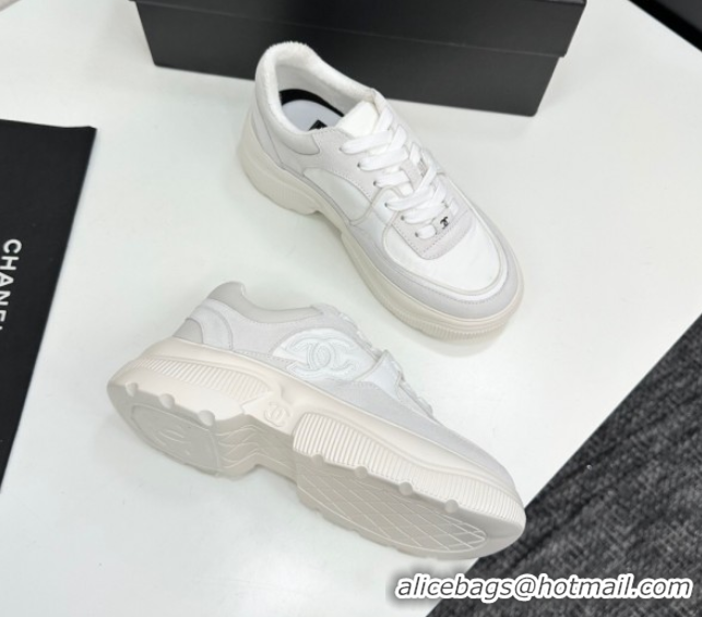 Classic Hot Chanel Calfskin Leather, Suede and Fabric Platform Sneakers White03 2025 CH110102 1101003